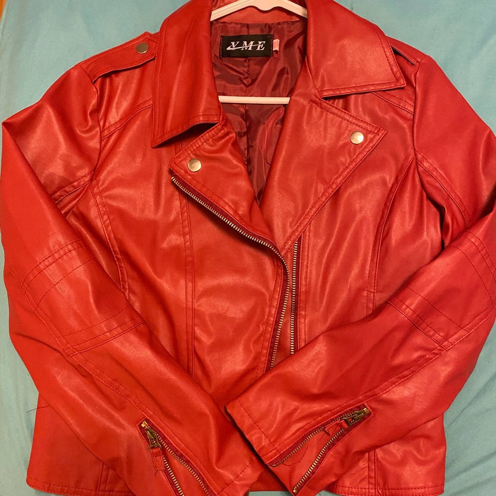 Brand New never worn red imitation leather jacket